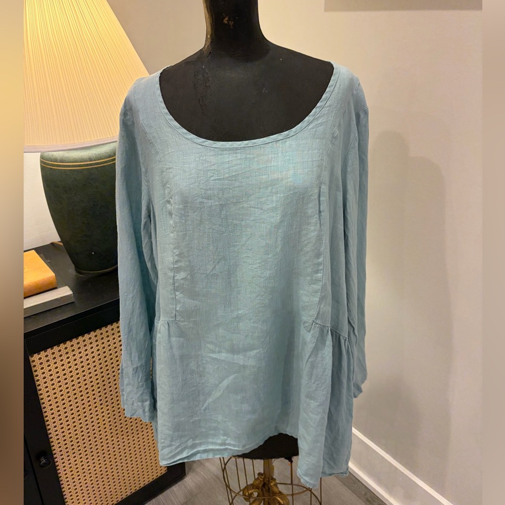 Flax 100% Linen Pastel Blue Boxy Tunic Top Size Medium Coastal Lagenlook - Picture 3 of 16